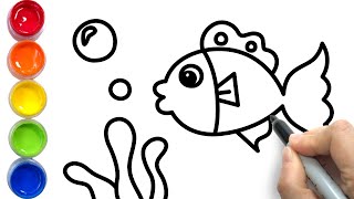 How to Draw a Fish | Easy Fish Drawing and Coloring for Kids | Learn Colors for Children