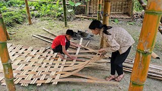 Homeless boy and girls weave bamboo walls to separate the downstairs and look to sell bamboo shoots