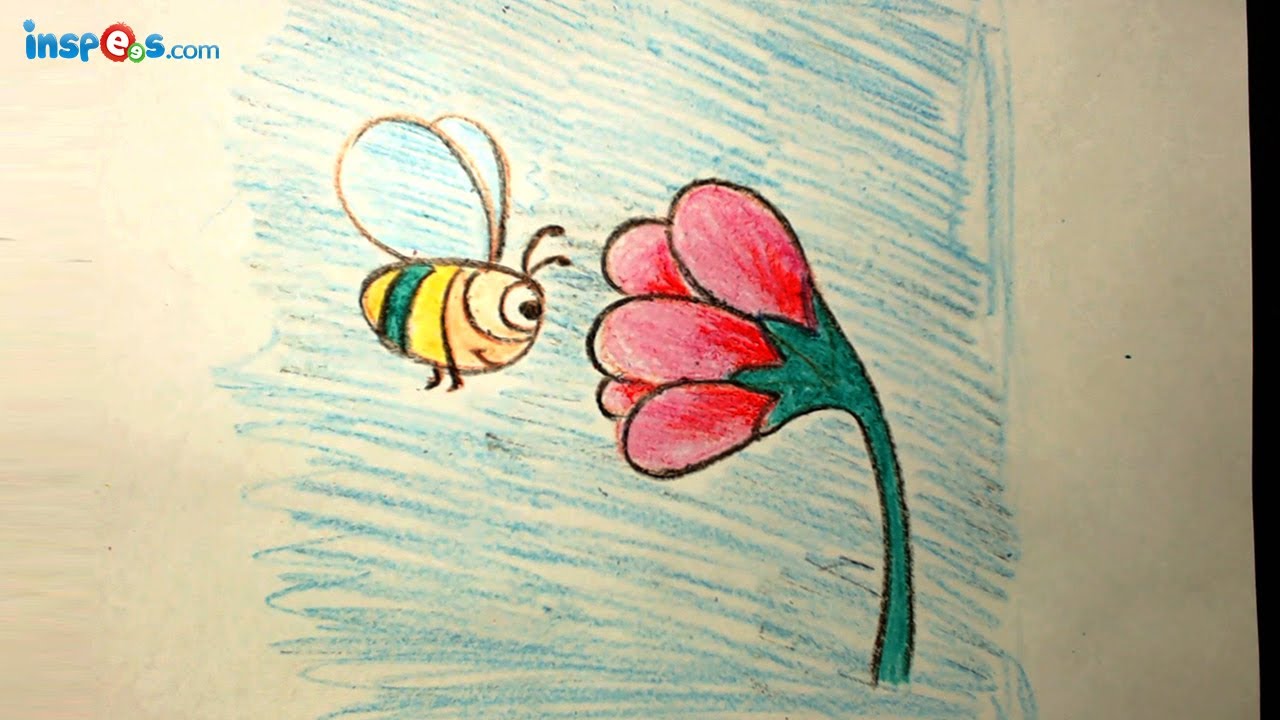 How To Draw Bee With Flower You