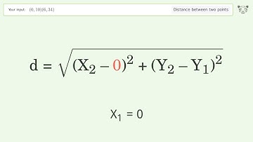 Find the distance between two points p1 (0,10) and p2 (6,34): Step-by-Step Video Solution