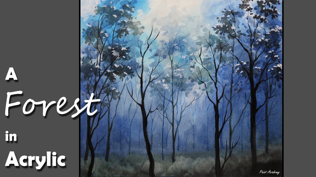 Acrylic Painting Snowy Winter Forest Night Youtube