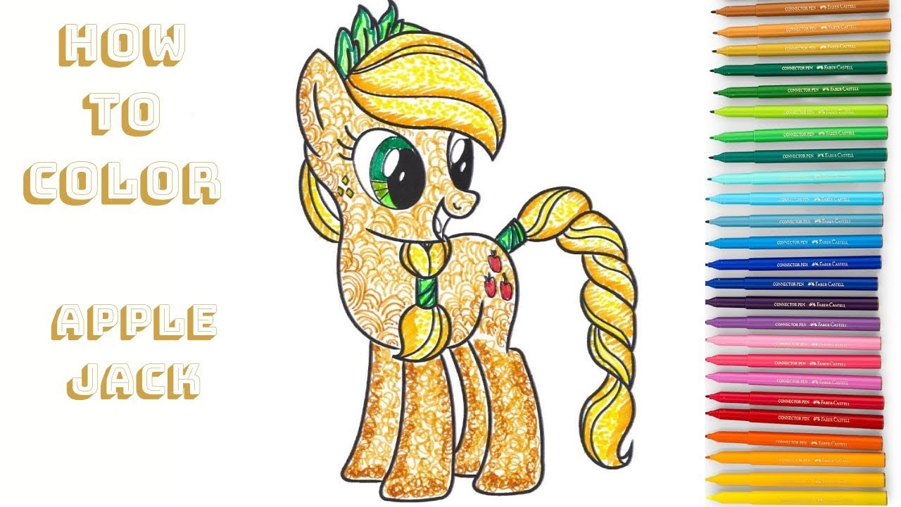 Coloring Applejack My Little Pony Coloring Book Page Colored Pens - YouTube