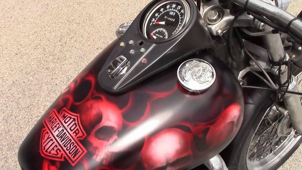  Harley  Davidson  Airbrush  Skull Chain Candy Red Flames 