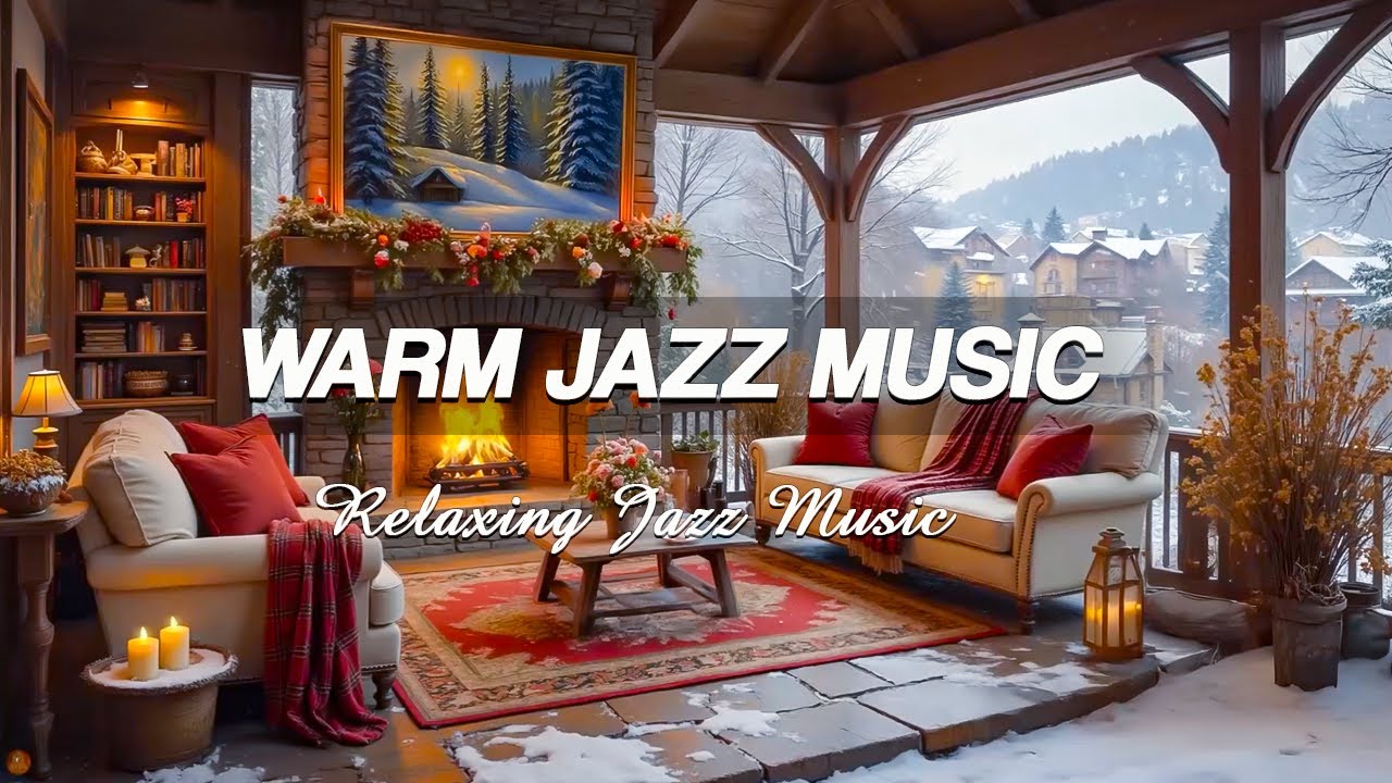 Relaxing Jazz Instrumental Music At Warm Balcony ☕ Smooth Jazz & Snowy Ambience for Study, Work