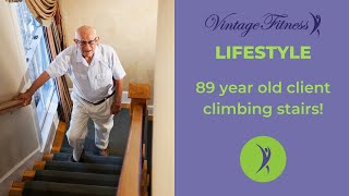 89 year old Vintage Fitness client climbing stairs! Resimi