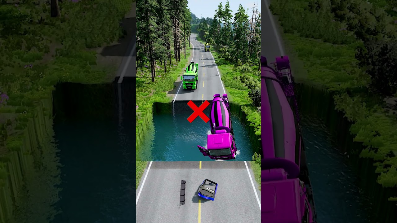 Автобетоносмесители против огромной ямы с водой #25 