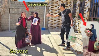 The caretaker brings a servant to the house to help Faraj and her children...