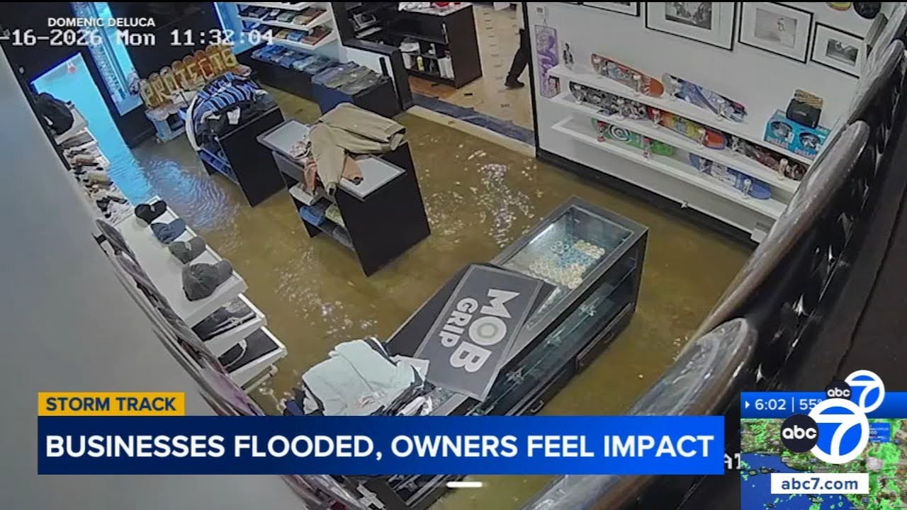 Fairfax District businesses flooded as heavy rain swamps Melrose Avenue