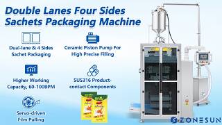 ZONESUN ZS-FS350Y-2 Double Lane Servo Motor 4 Sides Seal Sauce Sachet Filling Sealing Machine