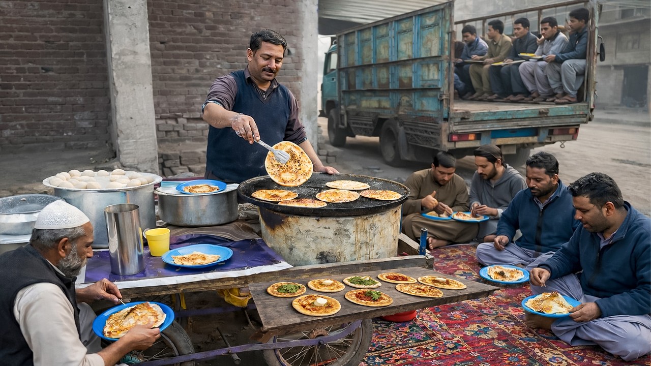 MOST WANTED 😍 RS 100 PURE Punjabi SAAG ALO  PARATHA | Giant Tawa Breakfast | Street Food World