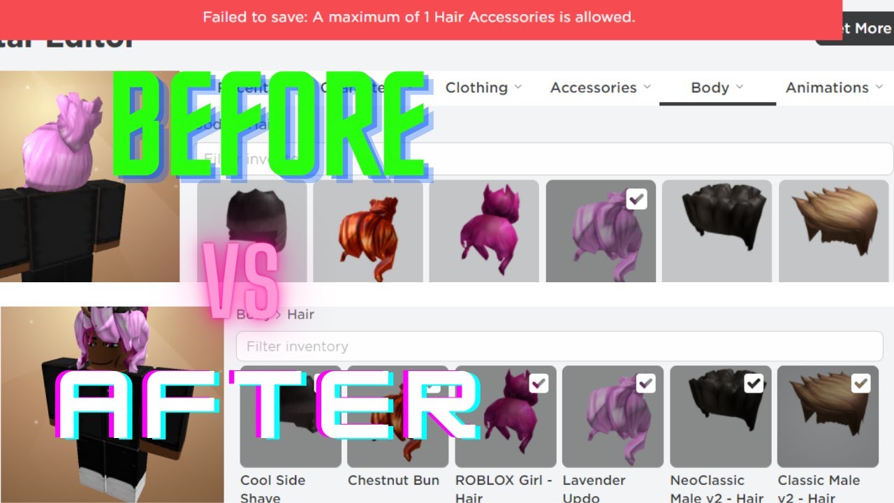 How to fix A maximum of 1 hair accessory allowed (Roblox) YouTube
