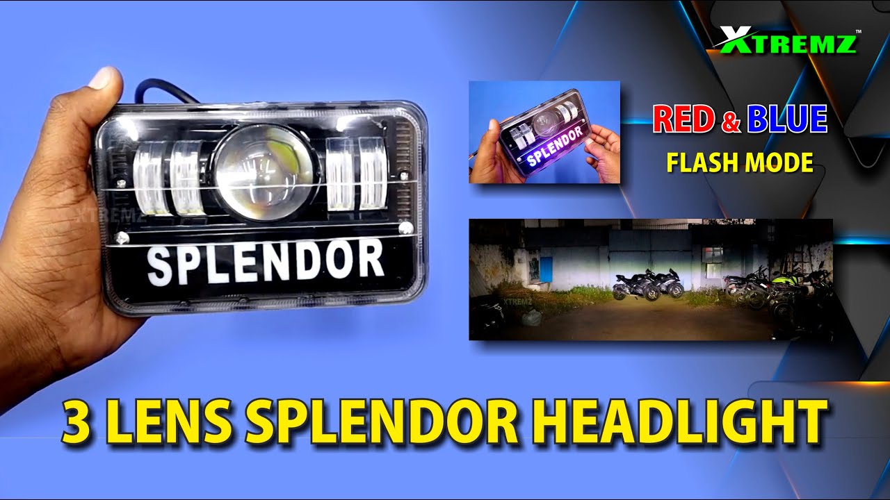 3 Lens Splendor Headlight Red & Blue DRL Light #xtremz #automobile # ...
