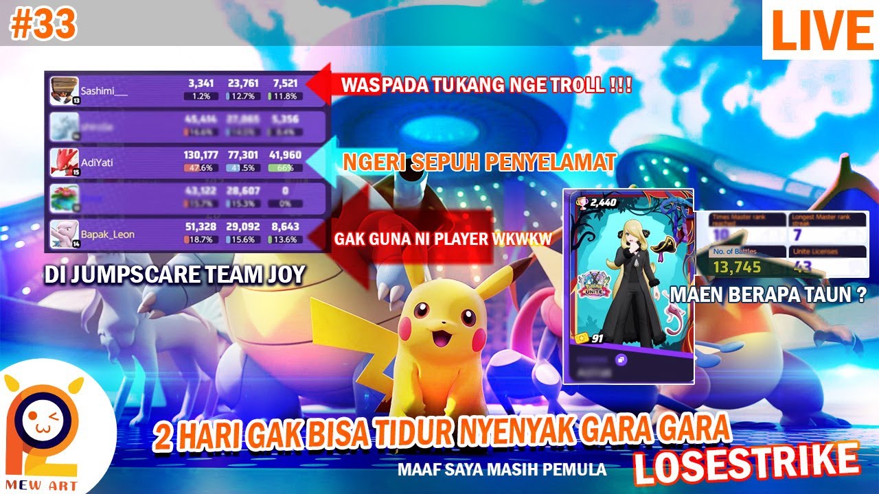 #33 LIVE POKEMON UNITE - Jangan Maen Solo Jam 12 Malam di Rank Master ...