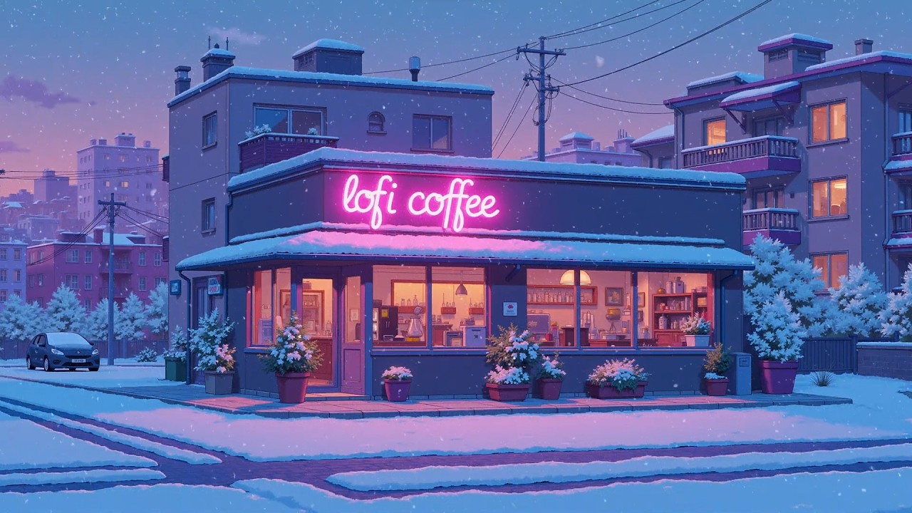 Night Snow Lofi Coffee ☕ Cozy Winter Café Ambience ❄️ Lofi Hiphop ~ Japanese Lofi for Study, Relax.