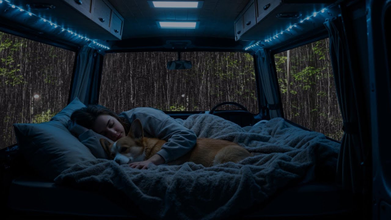 Relaxing Rain & Thunder on Cozy Car ⛈ Deep Sleep Sounds, Anxiety Relief, Stress Free Night Ambience