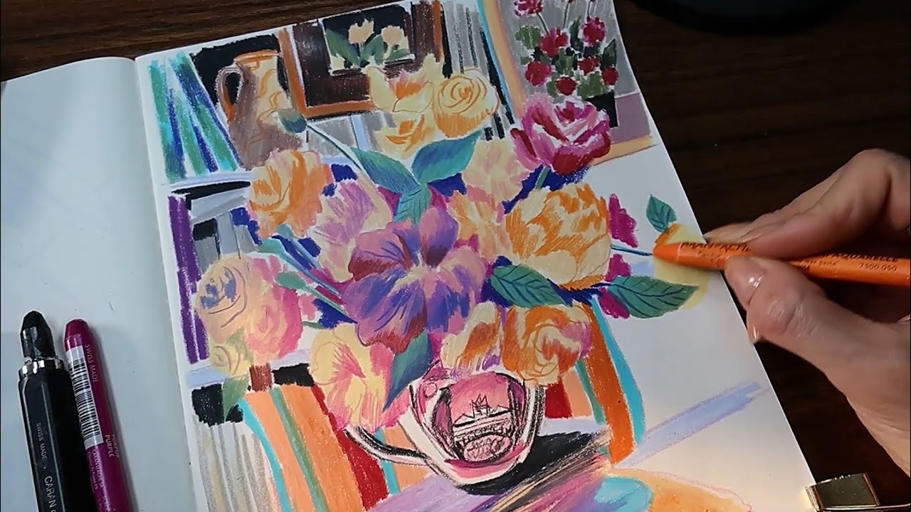 Real-time Still Life Drawing with Pastels / Neocolor2 (No voiceover)