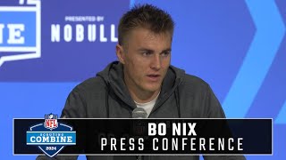 Bo Nix takes the podium at the 2024 NFL Scouting Combine