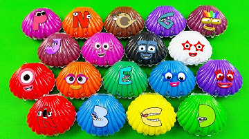 Rainbow Slime: Looking Numberblocks, Alphablocks, Alphabet Lore with Seashell, Shapes Coloring, ASMR