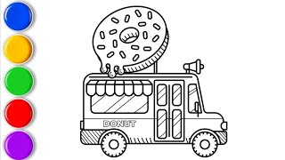 How To Draw Donut 🍩 truck 🚛 Drawing And Coloring Cute Donut 🍩 truck 🚛. Drawings For Kids