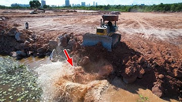 Ep21- Mighthy Machines Transformating Lake To Land: Bulldozer Push Rock, Dump Truck Dumping Rock