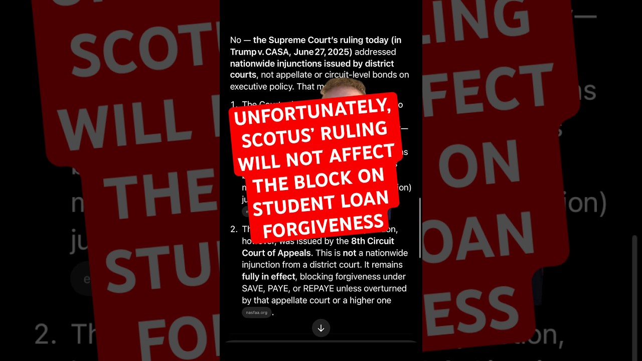 The Supreme Court’s ruling on injunctions will not affect the block on student loan debt relief.