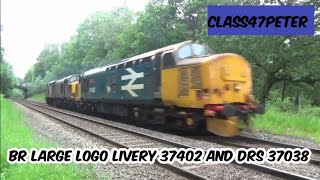 BR Large Logo Livery 37402 and DRS 37038 Passing Sutton Park Streetly Gate, 6D95