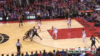 Norman Powell fighting around screens, blocking Khris Middleton in Game 5