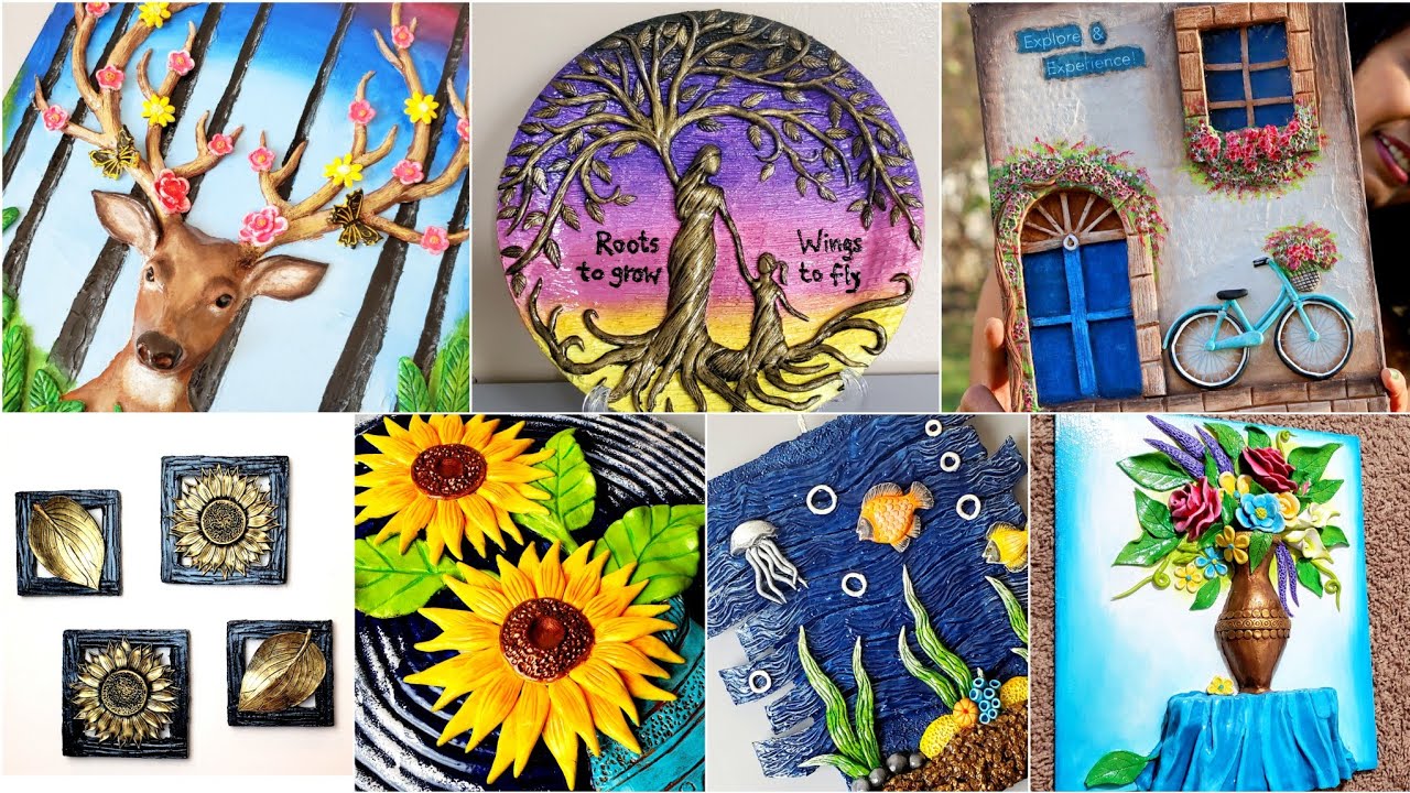 7 Beautiful 3d paintings/Clay mural/art and craft/Clay sculpting YouTube