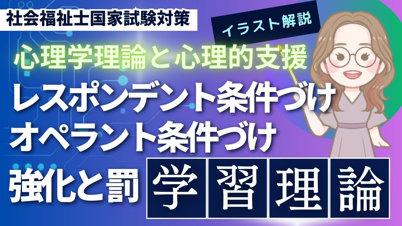 【学習理論#1】レスポンデント条件づけ/オペラント条件づけ/強化と罰/イラストを使ってわかりやすく解説！社会福祉士国家試験対策/心理学理論と心理的支援