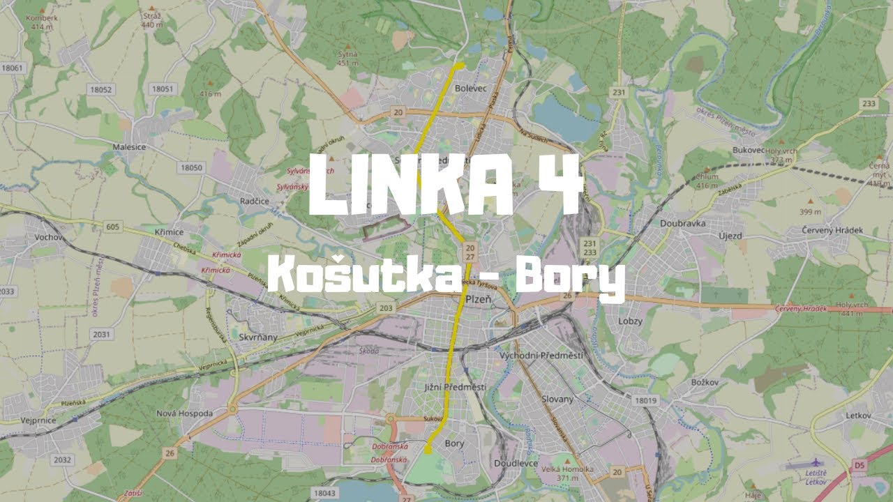 [Plzeň] Linka 4 | Košutka - Bory | pohled zezadu | celá linka