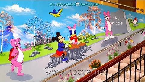 vẽ tranh tường mầm non trang trí cầu thang, nhận thi công trên toàn quốc