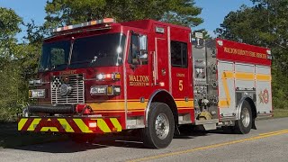 Walton County Fire Rescue Engine 5, Medic 5, Tanker 5 Responding to a STRUCTURE FIRE