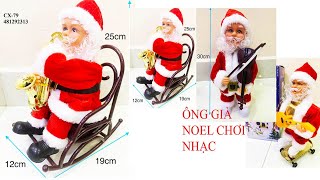 ông già noel đẩy xe ngồi ghế bập bênh thổi kèn