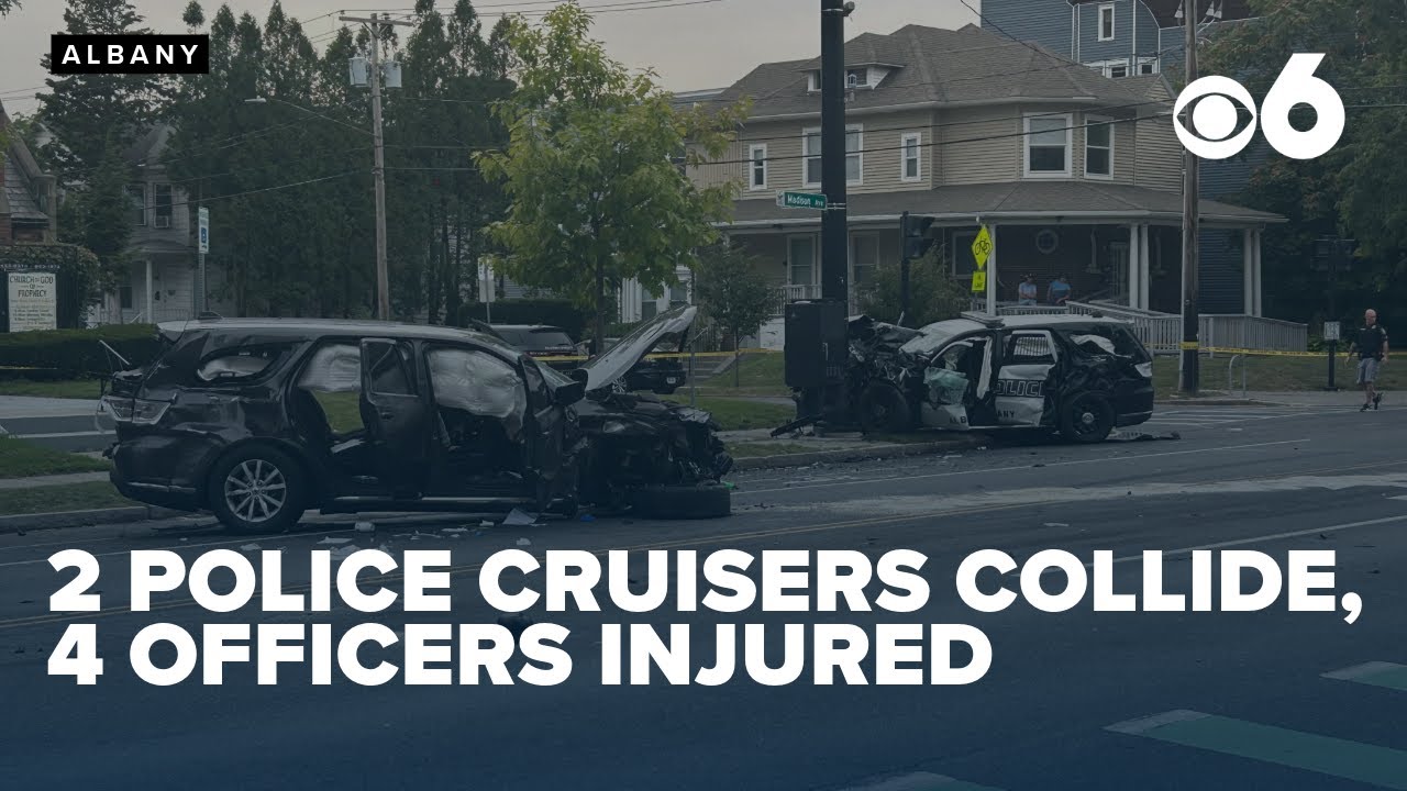 Four officers injured after two police cruisers collide - YouTube