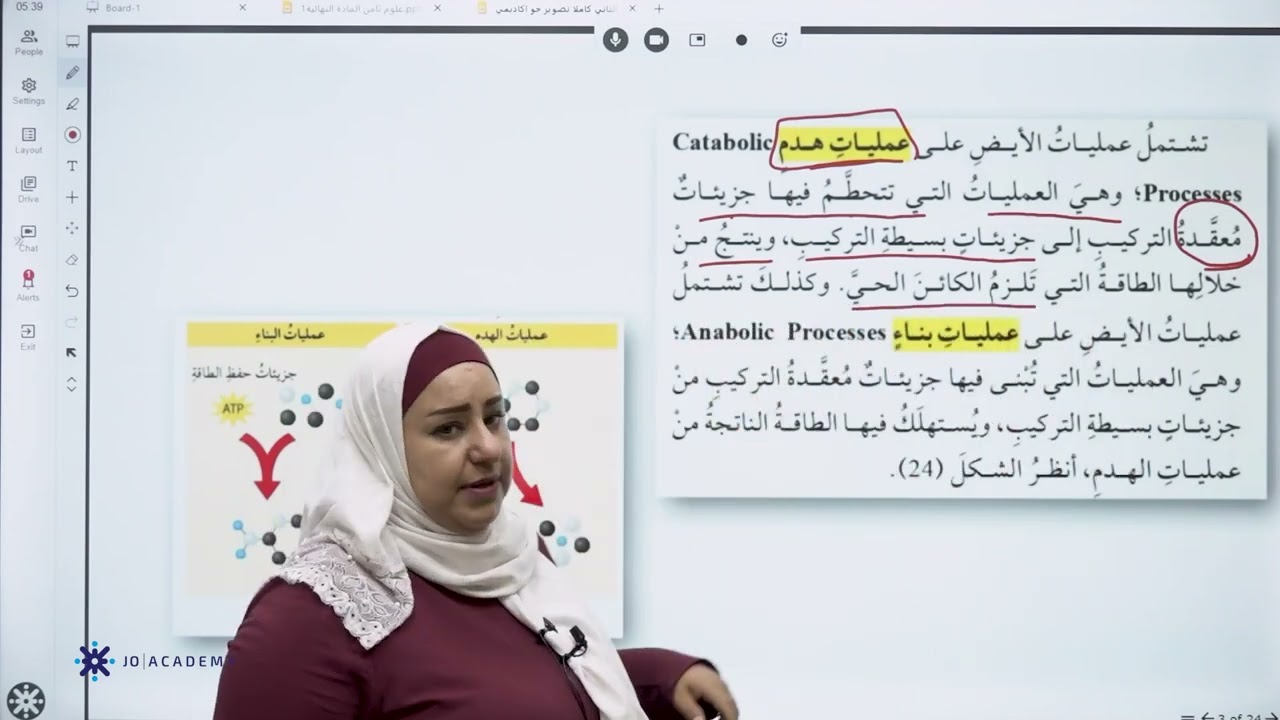 شرح درس عمليات حيوية في الخلية الجزء الاول مع المعلمة عبير المناصير 