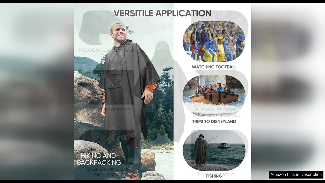 PTEROMY Hooded Rain Poncho for Adult with Pocket, Waterproof Lightweight Unisex Raincoat Review