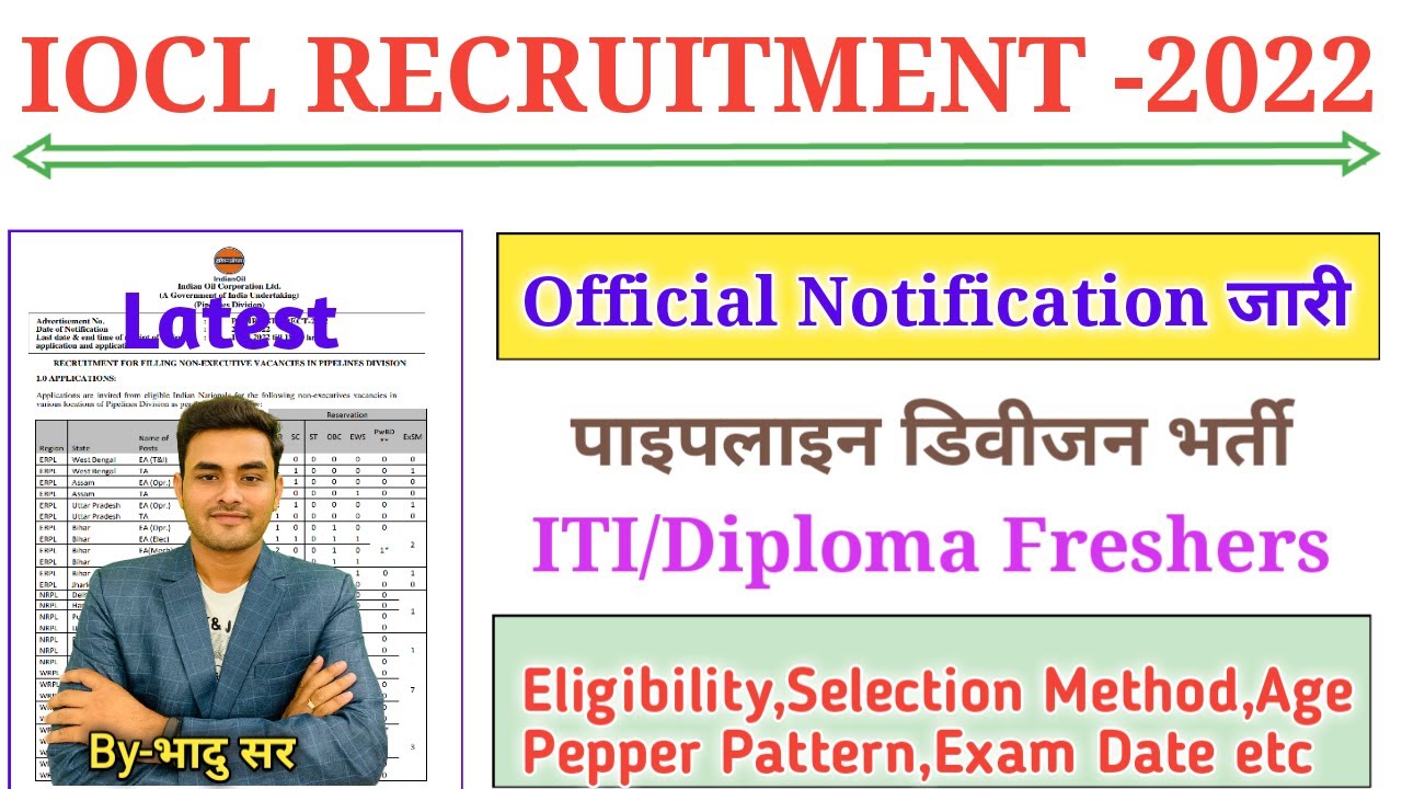 IOCL Recruitment 2022 || IOCL Pipelines Division Vacancy 2022 | ITI/Diploma Freshers | All India Job