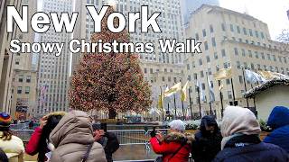 Manhattan Christmas Snow Walking Tour (4K)