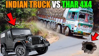 DRIVING INDIAN BUS ON MOST DANGEROUS ROADS BIG ACCIDENT WITH MAHINDRA THAR 4X4 AT MOUNTAINS screenshot 5