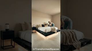 Floating Pallet Bed with LED Lights | Cozy Room Concept
