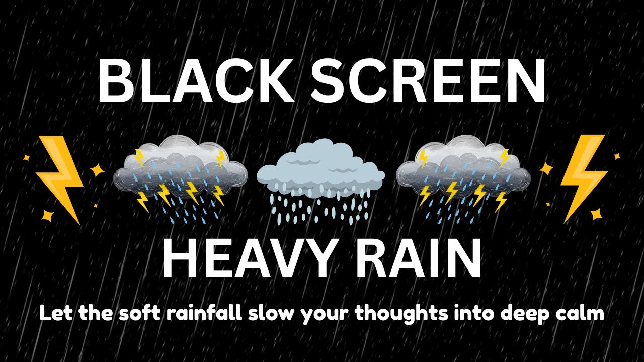 Heavy Rain with Rolling Thunder BLACK SCREEN | Peaceful Sleep All Night