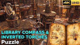 LIBRARY COMPASS & INVERTED TORCHES Puzzle Solve - Chapter 13 Uncharted 1 Drake's Fortune [4K 60FPS]