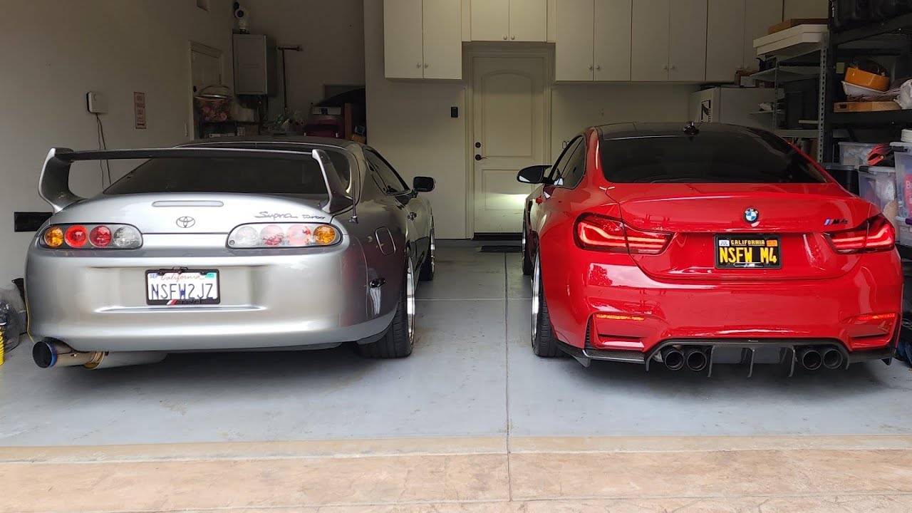 Toyota Supra MK4 2JZ Shooting Flames vs BMW M4 Twin Turbo - YouTube
