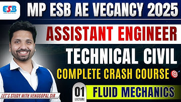 MP ESB AE Vacancy 2025 | नगर पालिका निगम Assistant Engineer | Fluid Mechanics Crash Course
