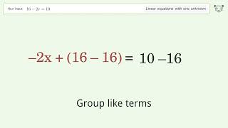 Solve 16-2x=10: Linear Equation Video Solution | Tiger Algebra