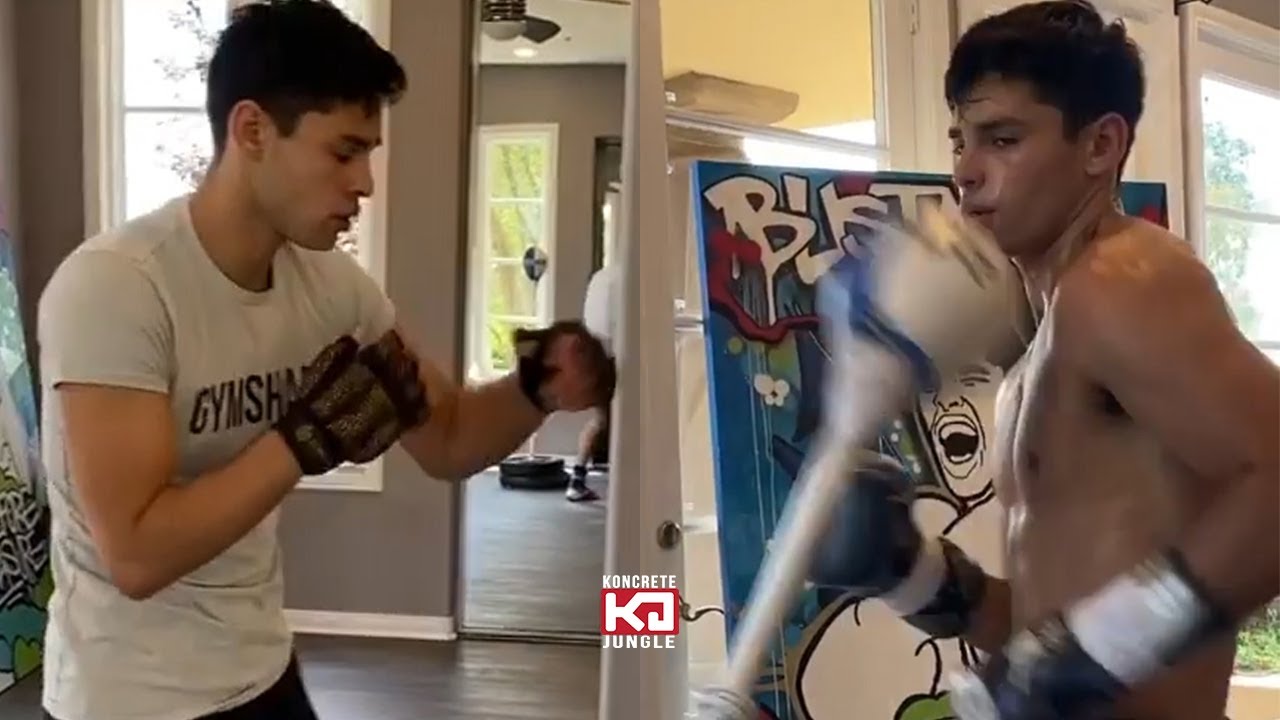 Ryan Garcia Working On The New Cobra Bag By Coach Henry In Home Gym