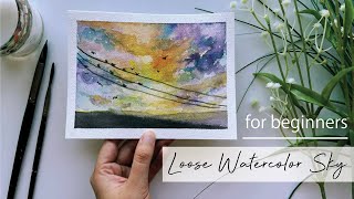 Easy Watercolor Sunset Sky For beginners | Watercolor Clouds