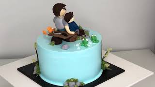 Grandpa and grandson topper for a fishing themed cake