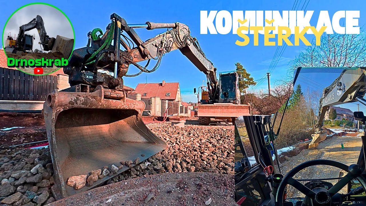 Další vrstvy komunikace - práce bagrem/pokračujeme/štěrkodrť 0/63