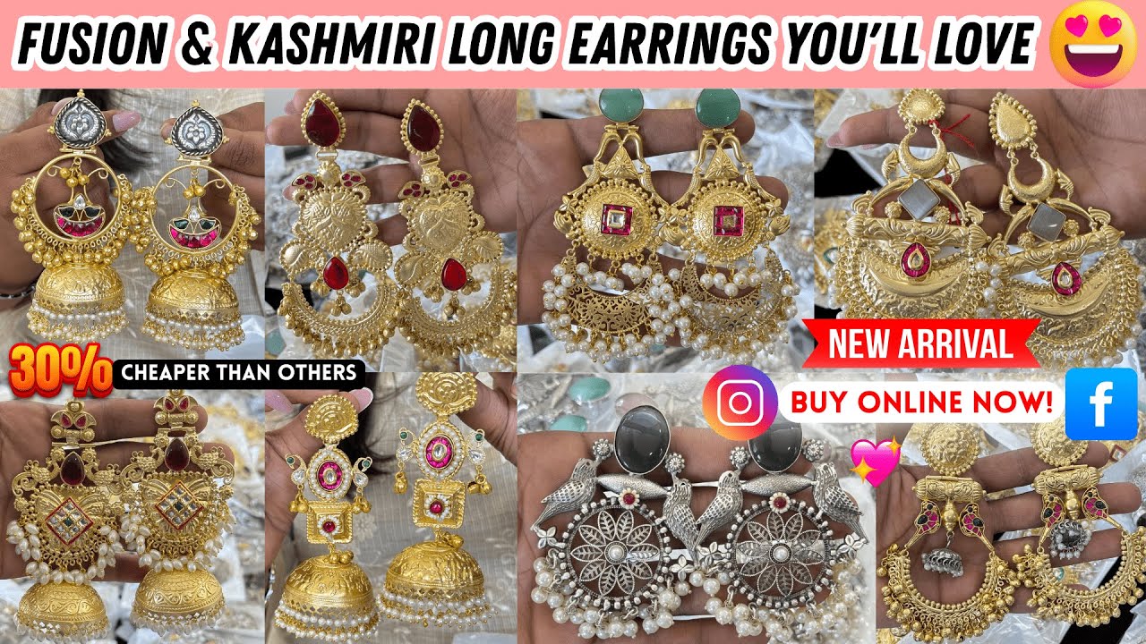 Beautiful Kashmiri Long Earrings & Fusion Earrings | सीधे खरीदें Wholesaler से सबसे अच्छे दाम में